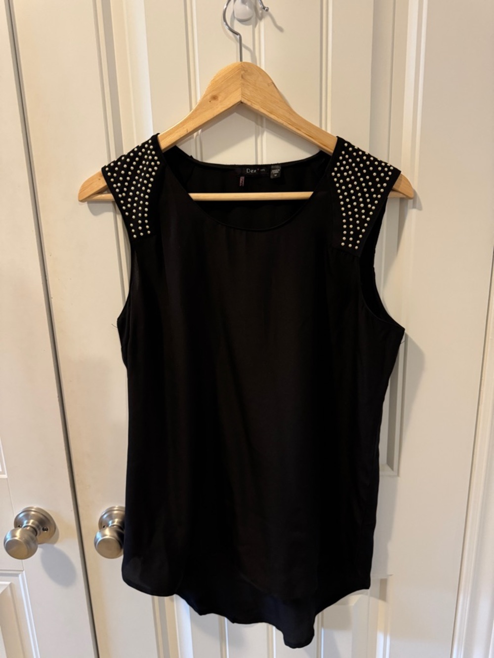 Dex Black Sleeveless Stud-Shoulder Camisole